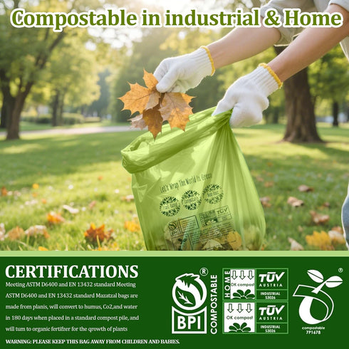 Mazatzal 10-13 0.87 49.21 30 D6400, Gallon Compostable Trash Bags Handle-Tie, Heavy Duty Thick Mil, Liter, Bags, Tall