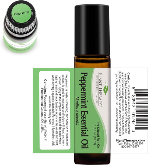 Plant Therapy Peppermint Essential Oil 100% Pure, Therapeutic Grade, Pre-Diluted Roll-On, 10 mL (1/3 oz)