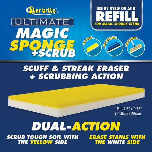 STAR BRITE Ultimate Magic Sponge + Scrub Pad - Use Alone or with Handle for 10'+ Reach (41001)