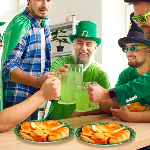 Hushee 100 Count 11 9 Inches St. Patrick's Day Oval Green Paper Plates Platter Bulk x Party Plate Disposable Dinner
