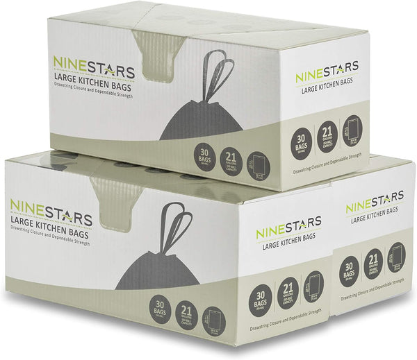 Ninestars NSTB-21-90 Extra Strong White Trash Bag w/Drawstring Closure, 21 Gal. /