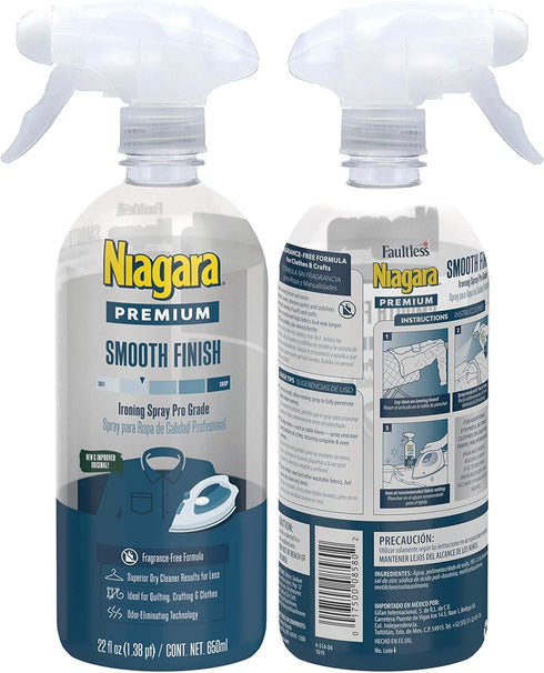 NIAGARA Spray Starch (22 Oz, 2 Pack) Trigger Pump Liquid Starch for Ironing, Non-Aerosol Spray on Starch, Reduces Ironing Time, No Flaking, Sticking or Clogging, Biodegradable Ingredients, Recyclable