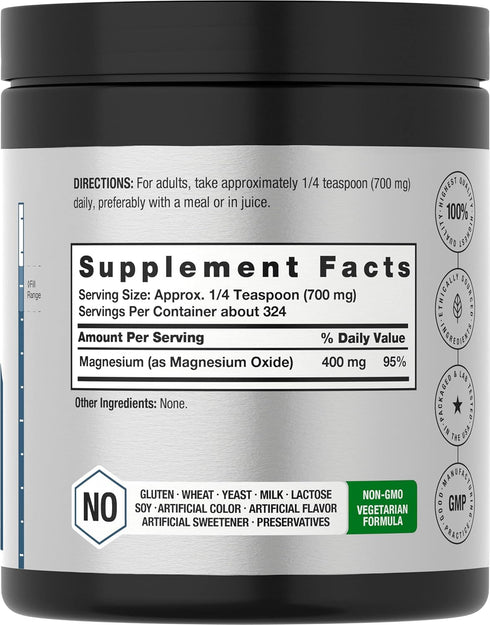 Horbaeach Magnesium Oxide Powder | 400mg | 8 Ounces (227 g) | Vegetarian, Non-GMO, and Gluten Free Supplement