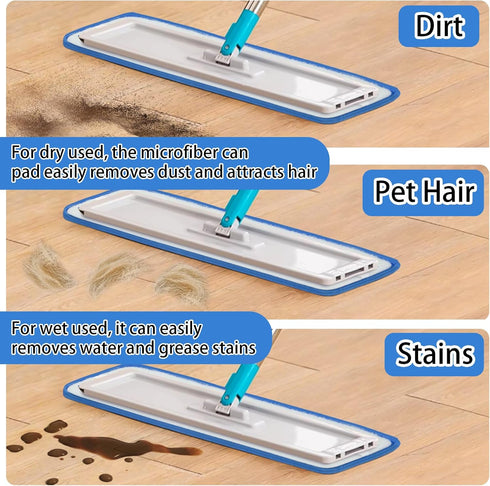 4 PCS Replacement Mop Pads, Microfiber Cleaning Mop Compatible with Bona Mop, Washable & Reusable, 18 Inch, Blue