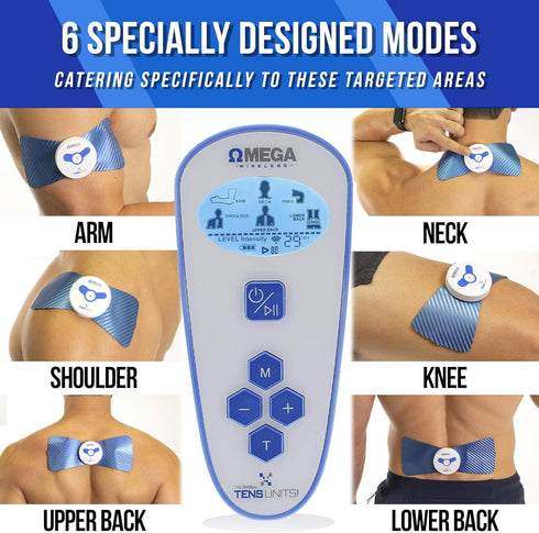 OMEGA Wireless TENS Unit Muscle Stimulator with Remote Control - Complete Back Pain Relief Solution with Reusable