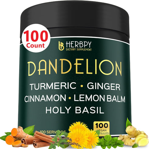 Dandelion Root Supplement 7500mg, 100 Capsules - 6in1 for Digestion, Heart Health & Immune Support with Ginger &