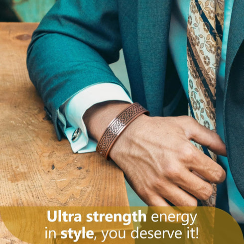 Feraco 12X Strength Wide Pure Copper Magnetic Bracelet for Men, Adjustable Cuff Bangle with Neodymium Magnets