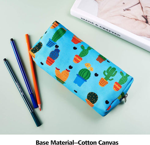 LParkin Canvas Cactus Pencil Case - Makeup Cosmetic Bag and Stationary Pouch