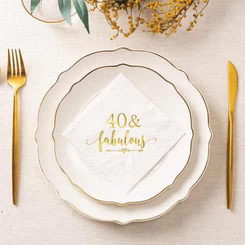 Crisky 40 and Fabulous Cocktail Napkins Gold for Women, 40th Birthday Decorations, 50Pcs, 3-Ply Supplies