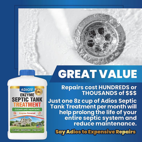 Enzyme Septic Tank Treatment, Natural Drain Safe Cleaner for Septics, Pipes and Drain Fields, Quart (32 oz)
