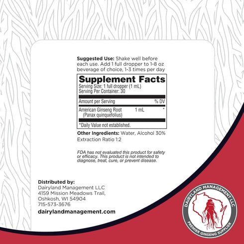 Dairyland American Ginseng Extract 2 Fl oz, Authentic Wisconsin Ginseng Liquid for Energy and Vitality - Non-GMO