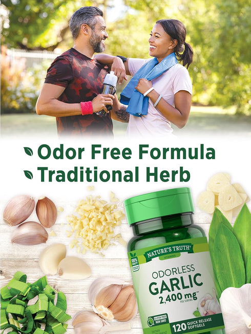 Odorless Garlic 2400 mg | 120 Softgel Capsules | High Strength Extract Pills | Non-GMO, Gluten Free | by Nature's Truth