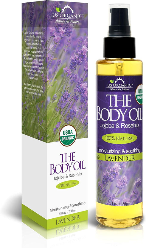US Organic Body Oil - Elegant Lavender - Jojoba and Rosehip Oil, Certified Organic, 5 Fl.oz.