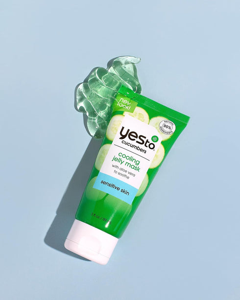Yes To Cucumber Cooling Jelly Mask, Hydrating Gel Mask with Cucumber Extract, Natural Vegan & Cruelty Free (3 Fl Oz)