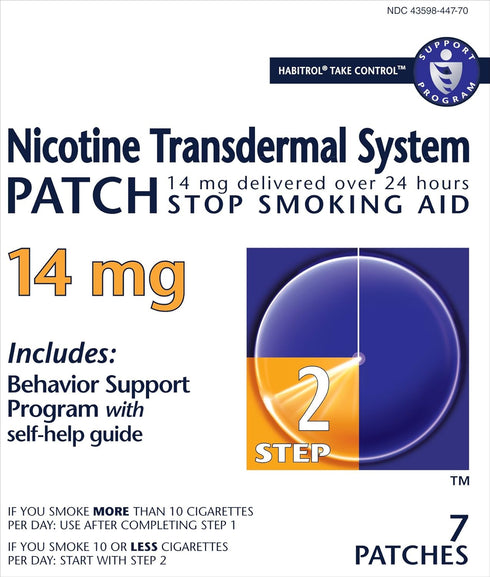Habitrol Nicotine Transdermal System Patch, Stop Smoking Aid, Step 2 (14 mg), 7 Patches, 1 Week Kit
