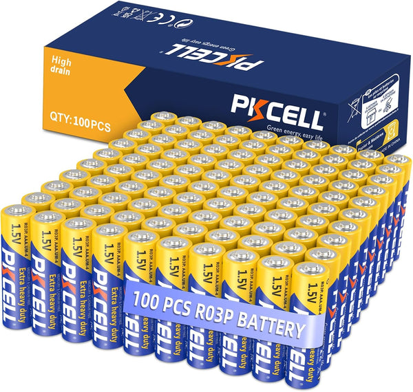 PKCELL AAA Batteries, 3A R03P UM4 1.5V AM4 Carbon Zinc Single Use Triple A Batteries (100-Count)