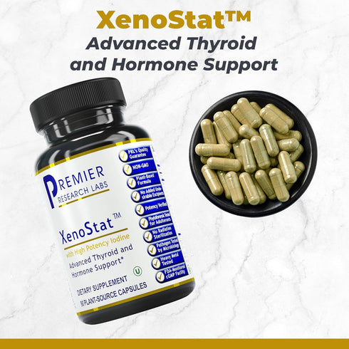 Premier Research Labs XenoStat - Thyroid Function & Hormone Support, 90 Vegan Plant-Source Capsules with Chlorella