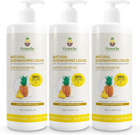 Fuwa3e Pineapple Enzyme Natural Dish Soap, Tropical Pineapple Scent, 16.9oz 3 Pack