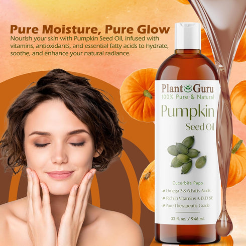Pumpkin Seed Oil, 16 oz Virgin, Unrefined Cold Pressed 100% Pure Natural Moisturizer for Skin, Face, Body, Hair