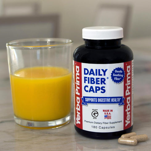 Yerba Prima Daily Fiber Caps, 180 Capsules, Soluble & Insoluble Dietary Fiber Supplement for Gut Health