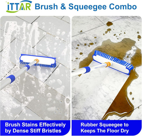 ITTAR 12" Wide Multi-Purpose Floor Scrub Brush with Long Handle, Extendable Shower Scrubber for Cleaning