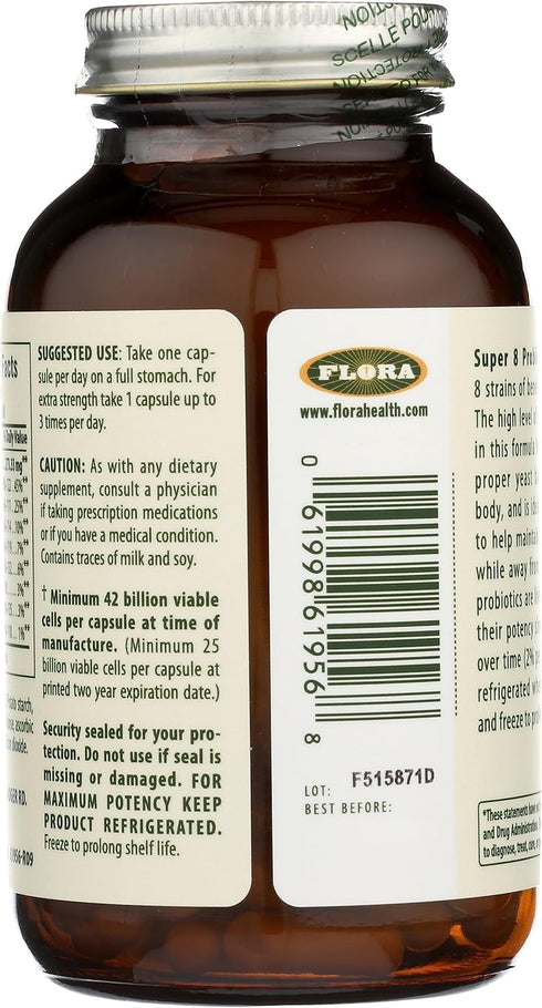 Flora Super 8 Hi-Potency Probiotic, Daily Gut & Digestive Health, 42 Billion CFU, 60 Capsules, Keep Chilled