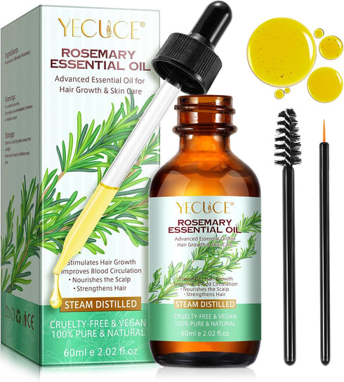 Pure Rosemary Essential Oil 2.02 Fl Oz - Undiluted for Hair Growth, Skin Care & Aromatherapy