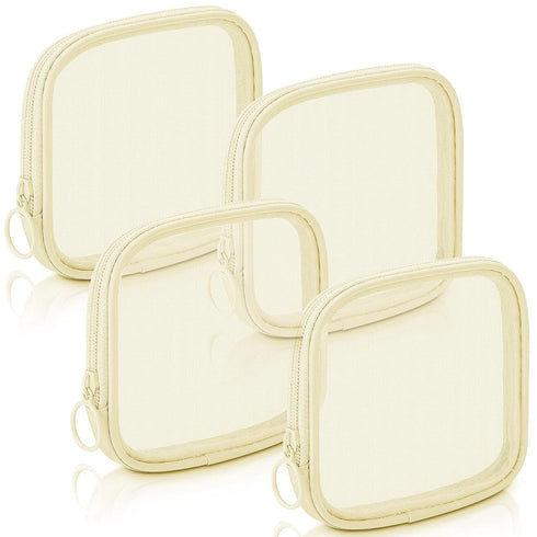 Weewooday 4 Pcs Mesh Makeup Bag, Mini Portable Cosmetic Travel Toiletry Pouch with Zipper for Daily Accessories (Beige,