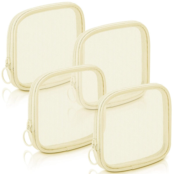 Weewooday 4 Pcs Mesh Makeup Bag, Mini Portable Cosmetic Travel Toiletry Pouch with Zipper for Daily Accessories (Beige,