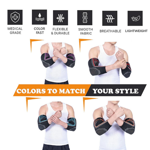 Doc Miller Elbow Compression Sleeve for Tendonitis, Medical Support Arm Brace for Tennis Injuries - 1 Pair