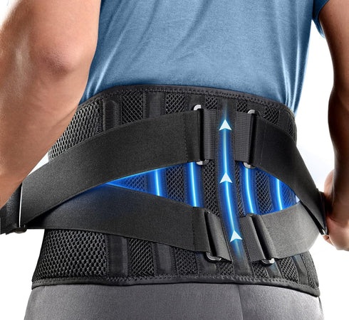 FREETOO Air Mesh Back Brace for Lower Back Pain Relief, Adjustable Support Belt with 7 Stays for Sciatica Scoliosis