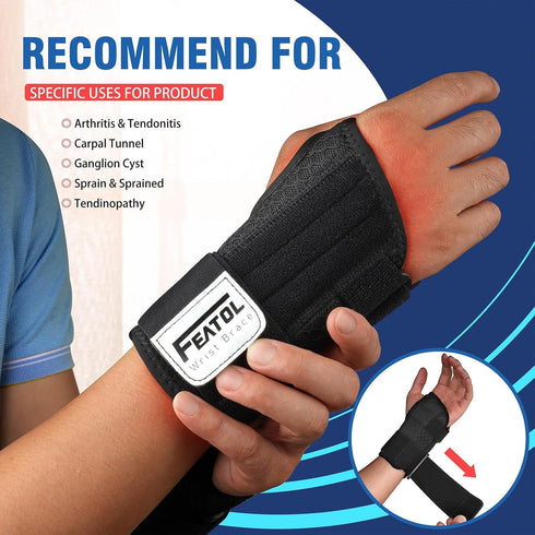 FEATOL 2 Pack Carpal Tunnel Wrist Brace with Adjustable Splint, Daytime Support for Women Men, Pain Relief for Typing