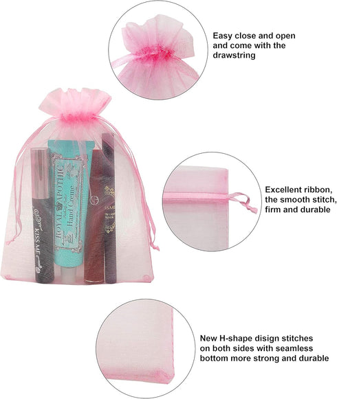 100PCS Pink Organza Bags 5X7 Inch Drawstring Mesh Pouches for Wedding Party Baby Shower Favors (Pink 5X7)
