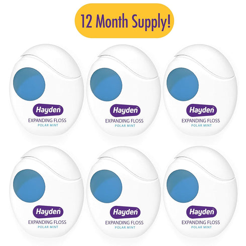 Hayden Expanding Dental Floss, Fresh Feeling Polar Mint Woven Floss, 6 Pack Value, 180 Yards