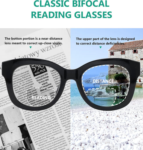 Eyekepper 4-Pack Large Frame Bifocal Reading Glasses for Women, Bifocal Readers +2.50