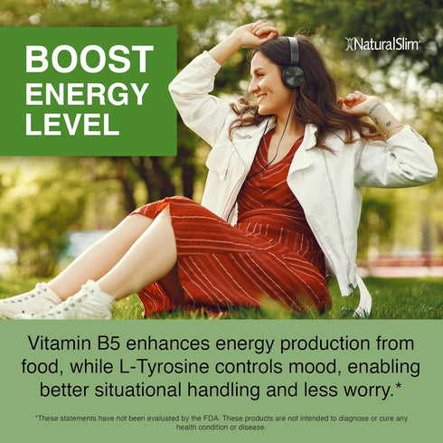 NaturalSlim Stress Defender - L Tyrosine & Pantothenic Acid Supplements for Energy, Focus, Stress Support