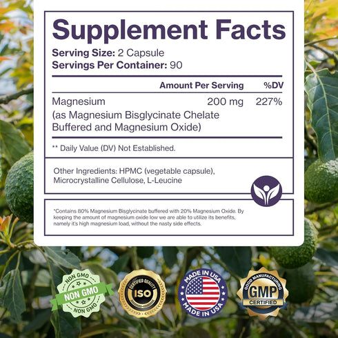 Pure Magnesium Glycinate Supplement – 200mg, 180 Capsules for Sleep, Muscle, Nerve & Bone Health