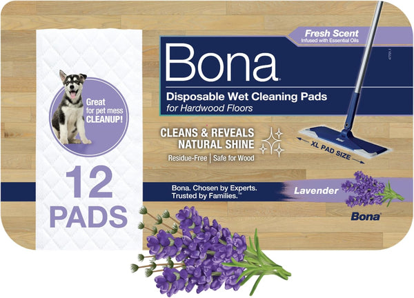 Bona Disposable Wet Cleaning Pads for Hardwood Floors, Lavender Scent