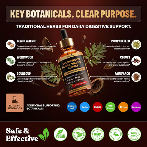 Wormwood Black Walnut Clove Cleanse for Humans - Advanced Detox for Adults - Gut Health Supplement with Wormwood Herb