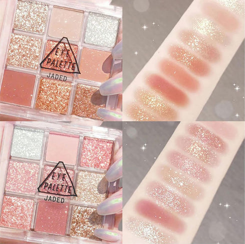 Kayswang 9 Colors Glitter Eyeshadow Palette, Matte High Pigment Color Cream Texture Natural Eye Shadow Powder (Pink)