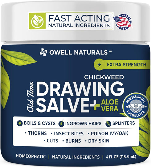 OWELL Naturals Chickweed Salve 4 oz - Drawing Salve with Aloe Vera for Skin Irritations & Minor Cuts