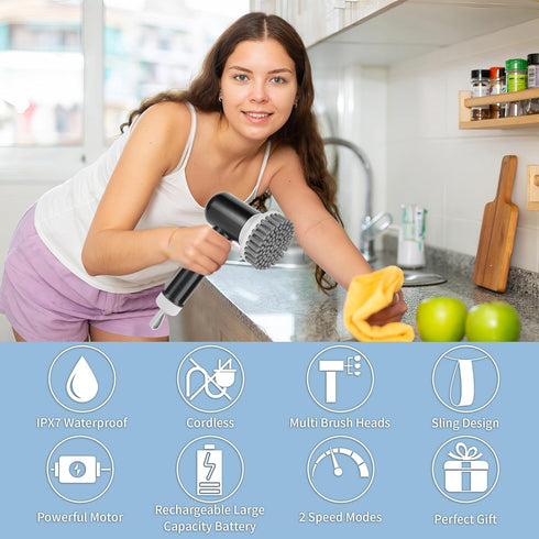 Electric Spin Scrubber, Cordless Shower Scrubber with 3 Replaceable Brushes for Bathroom Cleaning