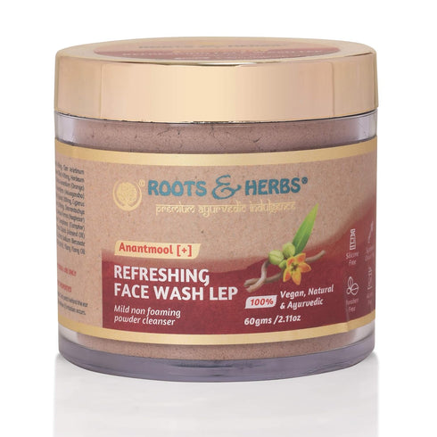 ROOTS AND HERBS Ayurvedic Face Wash Lep - 100% Vegan Refreshing Non-Forming Facial Cleanser (2.11oz)