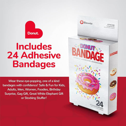 BioSwiss Bandages, Donut Shaped Self Adhesive Bandage, Latex Free, 24 Count, Fun First Aid Kit Supplies for Kids