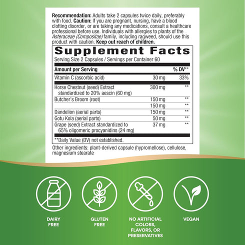 Nature's Way Leg Veins - Supports Healthy Leg Vein Strength with 6-Herb Blend, Horse Chestnut Extract, Dandelion -