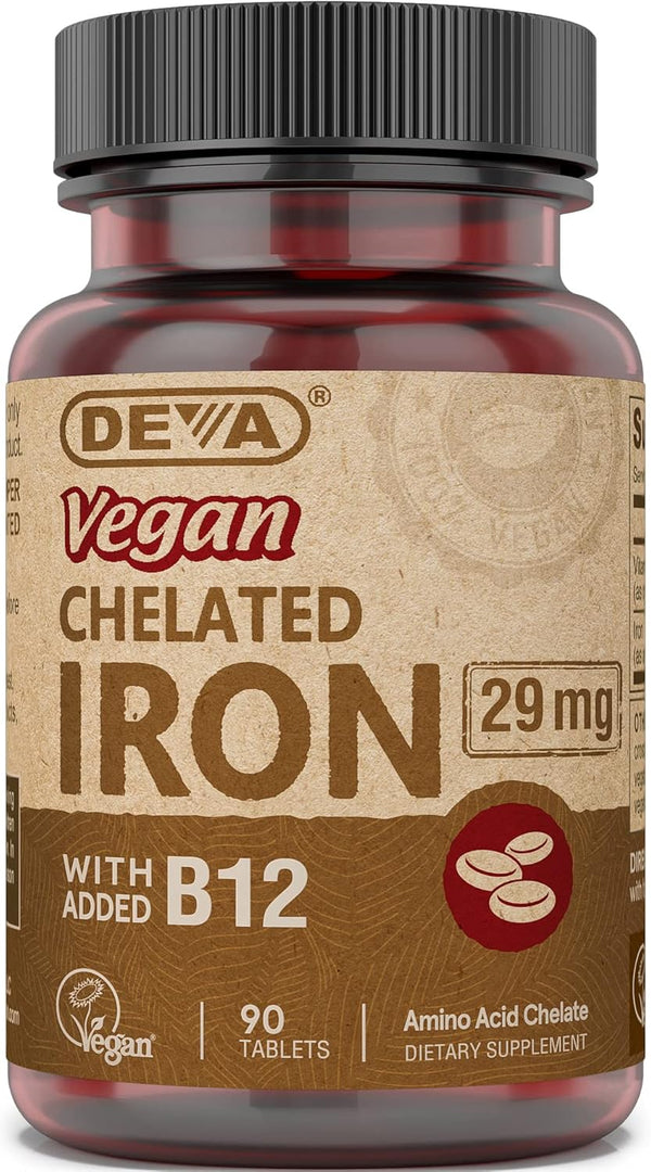 Deva Nutrition Vegan Chelated Iron 29 mg | 90 Tablets | Fortified with B-12, High Potency, Easy to Swallow