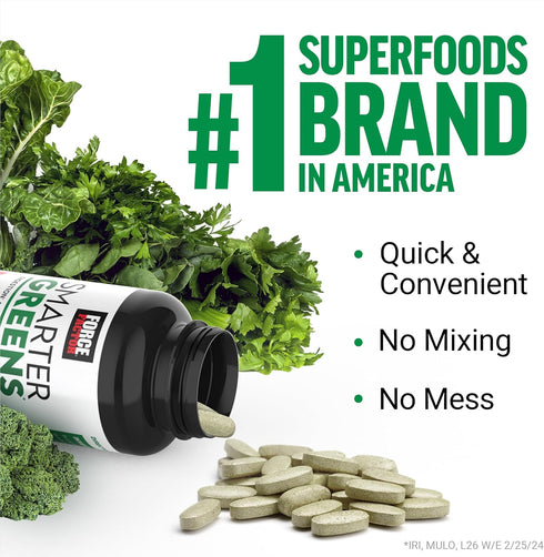 FORCE FACTOR Smarter Greens Tablets, 2-Pack, Greens Supplement with 25+ Superfoods, 180 Tablets