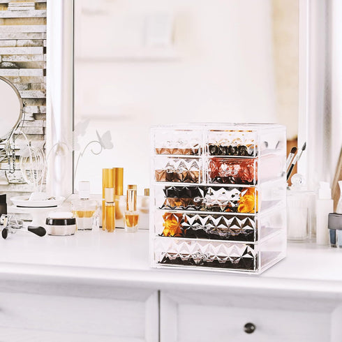 Sorbus Acrylic Makeup Organizer for Cosmetics, Big Clear Storage Case with 3 Large, 4 Small Drawers for Vanity,