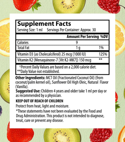 Go Healthy Kids Vitamins D3 K2 (MK-7), Liquid Vegan Drops for Children's Growth & Immune Support, 30 Servings