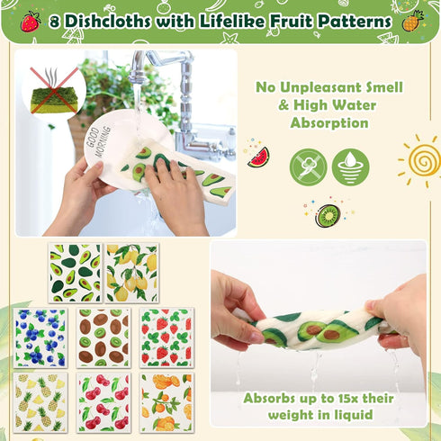 Reusable Swedish Kitchen Dish Cloths, 8 Pack Quick Drying Kitchen Sponges, Dish Rags for Home Cleaning and Washing